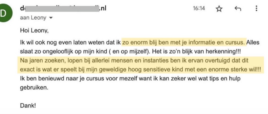 Bericht van een ouder over rustiger slapen en minder buien