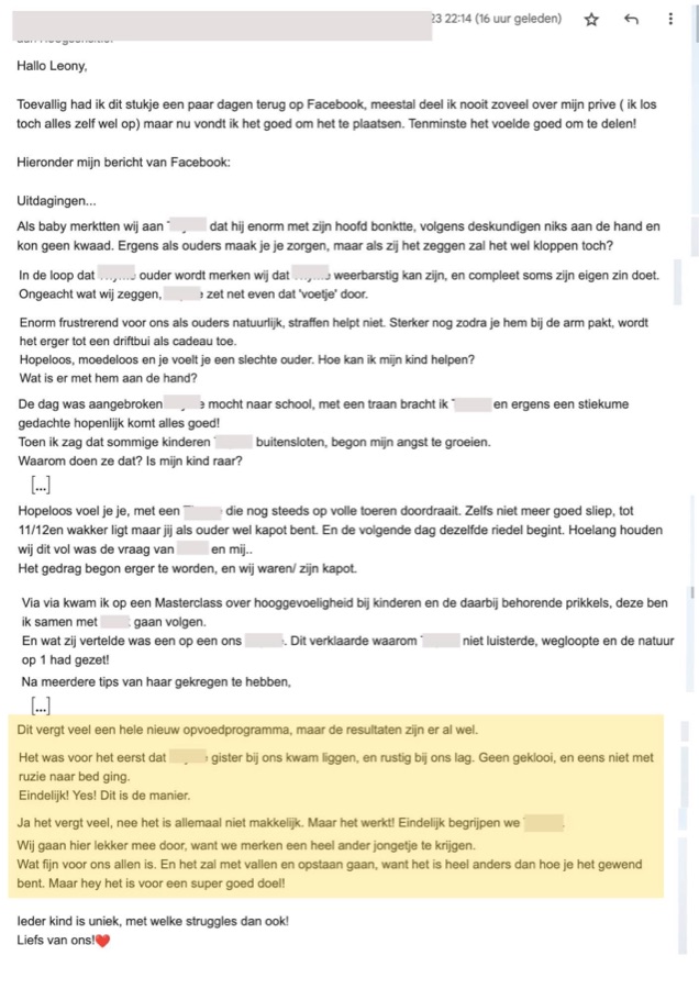Lang bericht van een ouder over de veranderingen thuis dankzij het programma